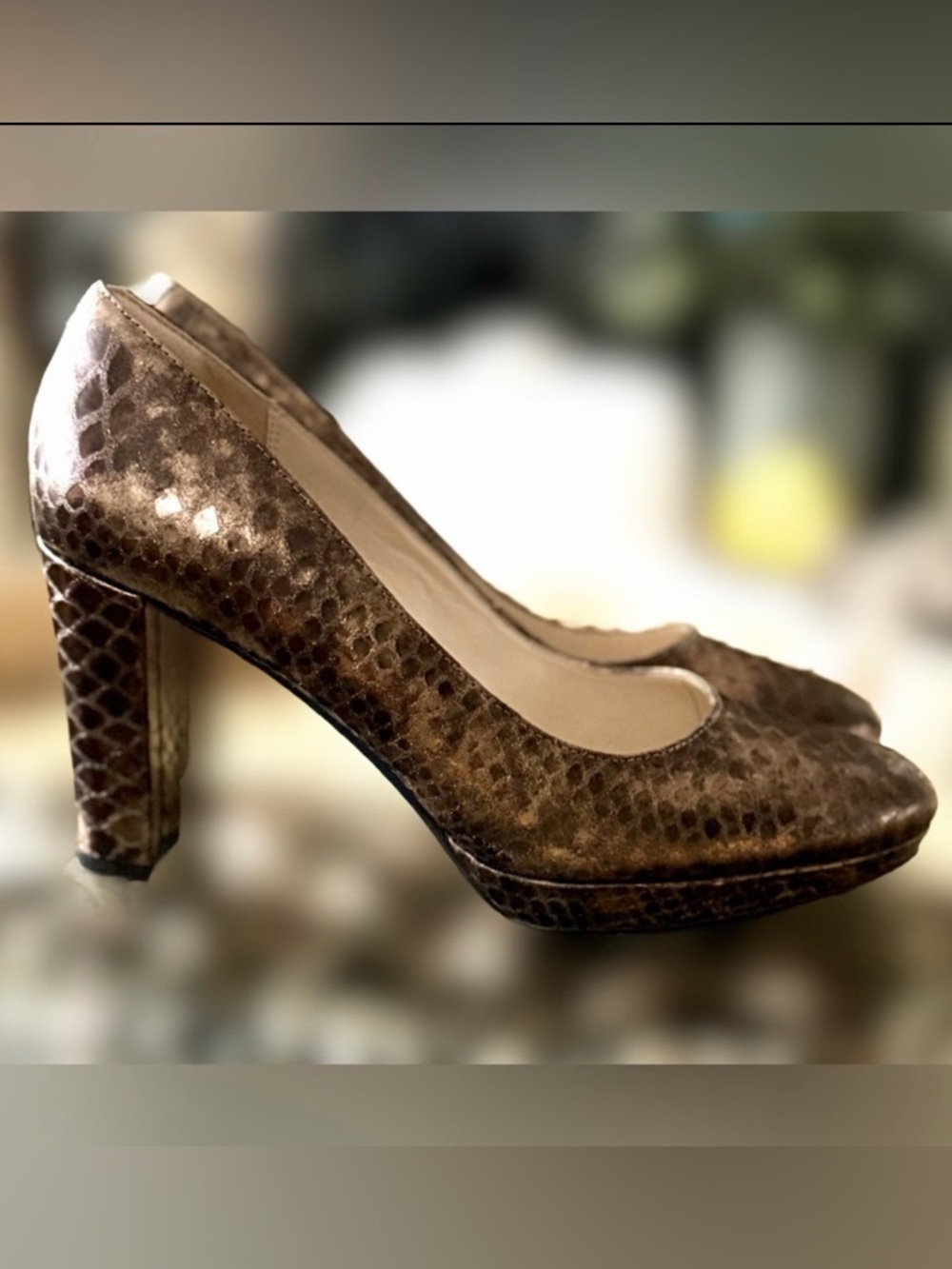 NWT Clarks High Heels Bronze Copper Leather Platform High Heel Women’s Shoes 9.5